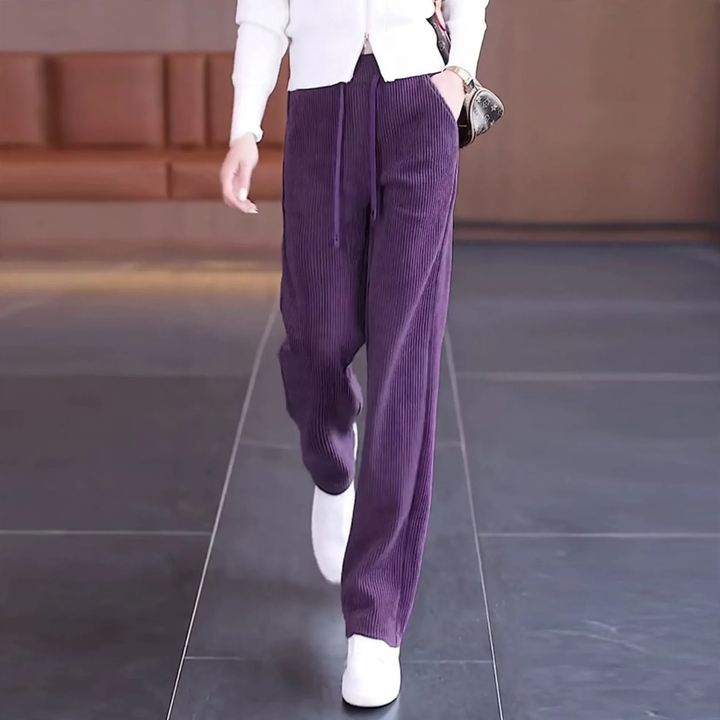 Fleece-lined corduroy trousers, straight fit, elegant