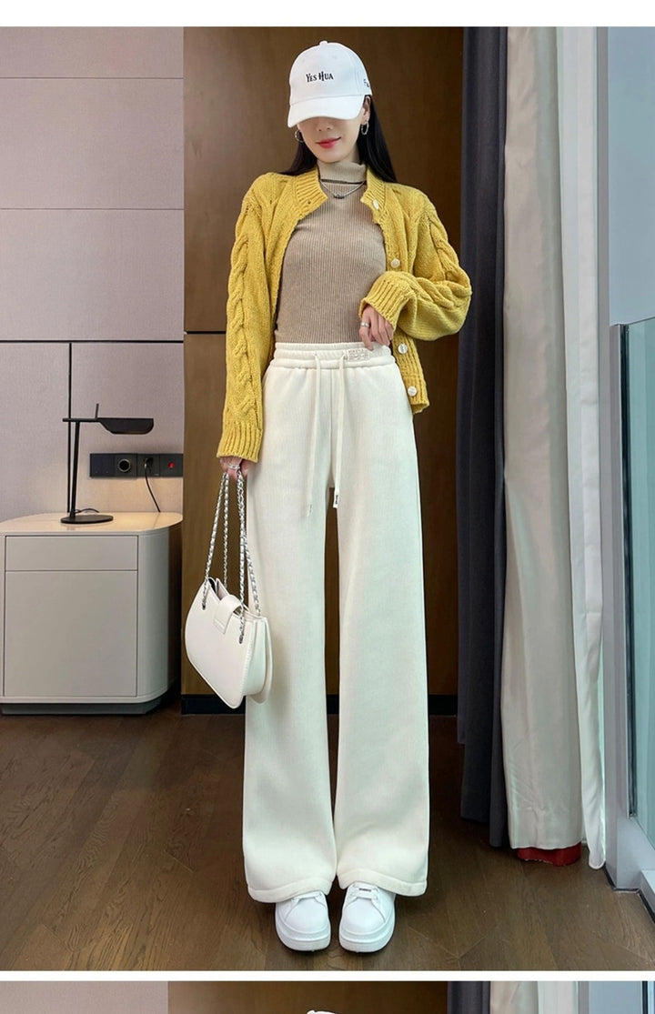 Chenille corduroy trousers with wide leg, lined