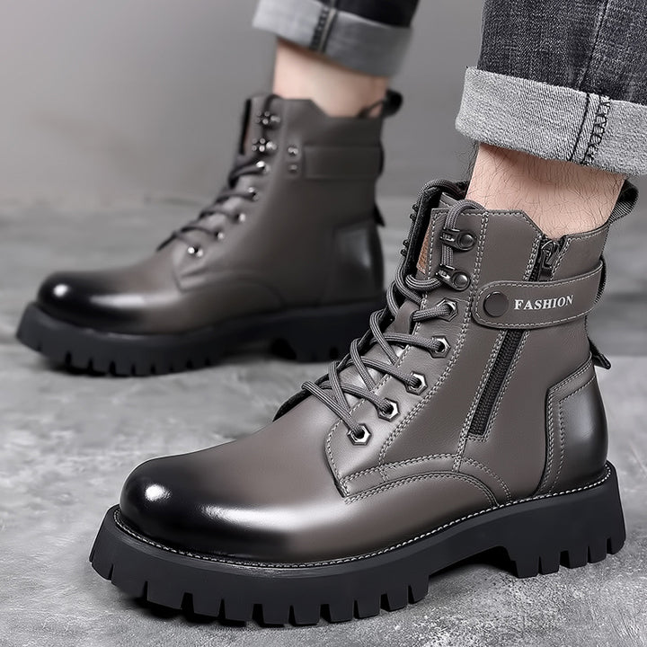 Men's leather boots, lined, with platform