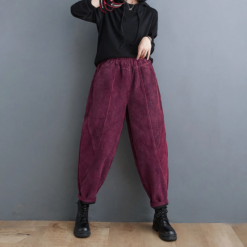 Padded corduroy harem pants for women