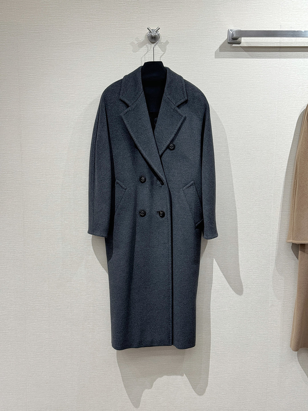 Classic women's wool coat, double-breasted, loose fit