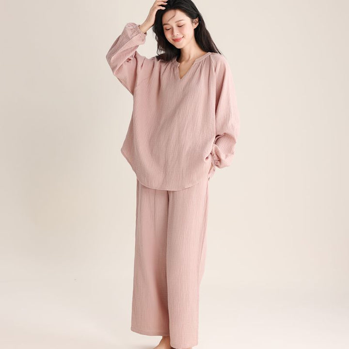 Women’s Pajama Set, Double Layer Gauze, V-Neck