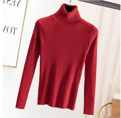 Women's turtleneck sweater, slim fit, solid color