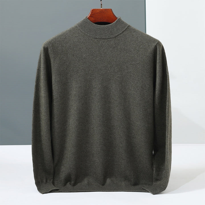Men's cashmere sweater, stand-up collar, solid color