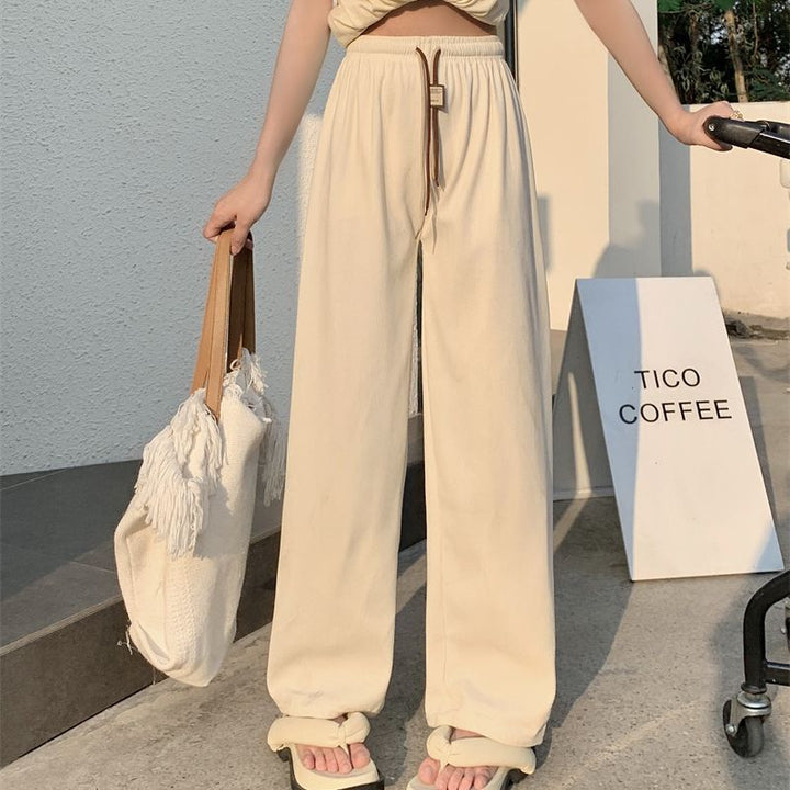 Cord-wide pants for women, high waist with drawstring