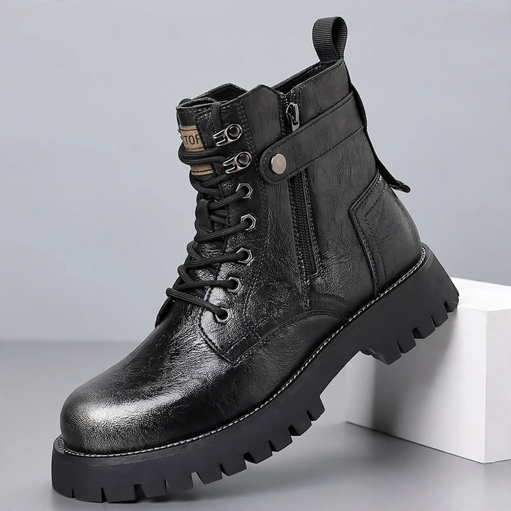 Men's leather boots, lined, with platform
