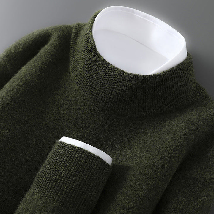 Men's wool sweater with stand-up collar, 100% wool
