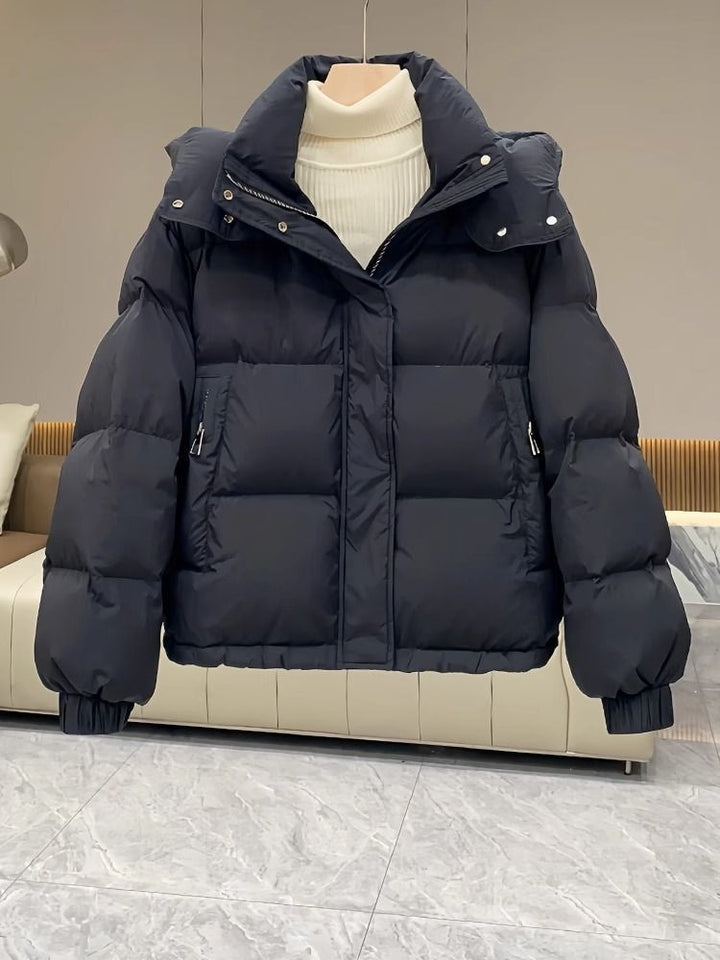 Women's padded jacket, short, with hood, plus sizes