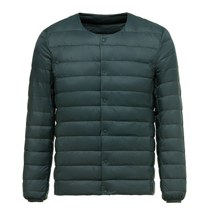 Light men's down jacket, convertible collar