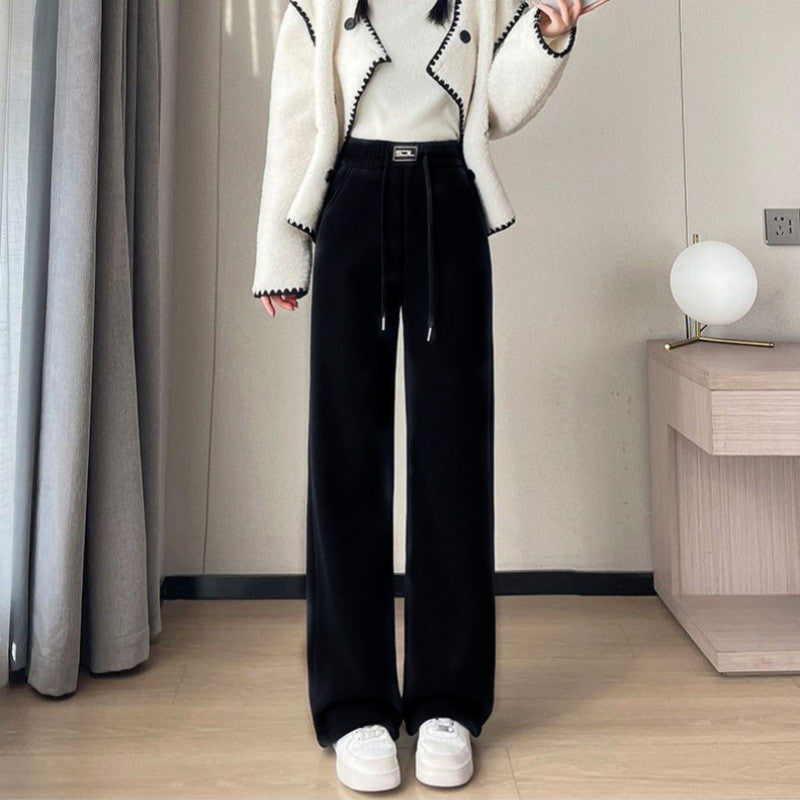 Fleece-lined corduroy wide trousers for women, extra warm