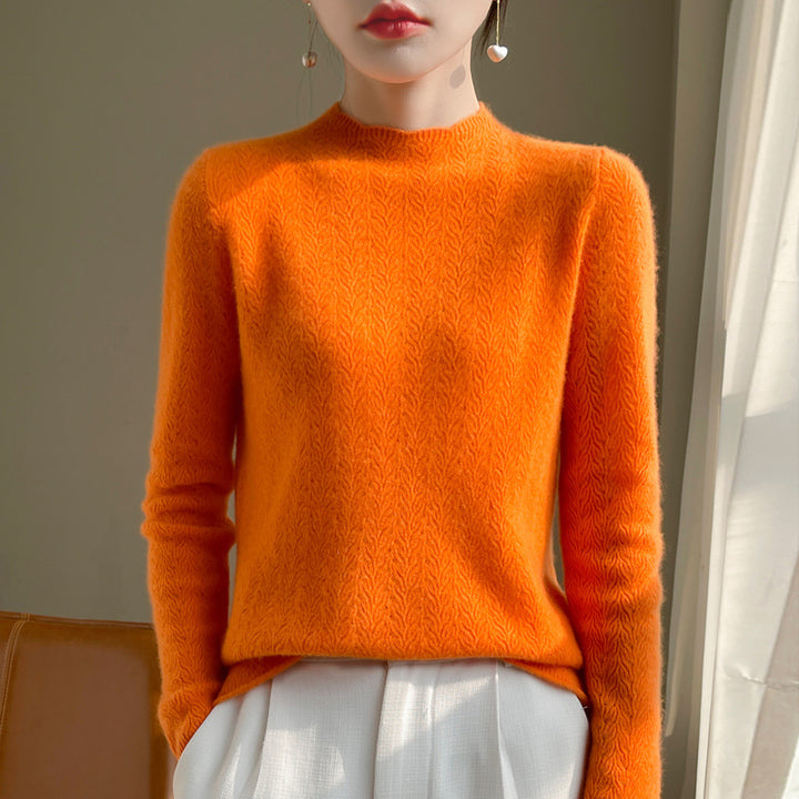 Women's cashmere sweater with lace collar and stand-up collar