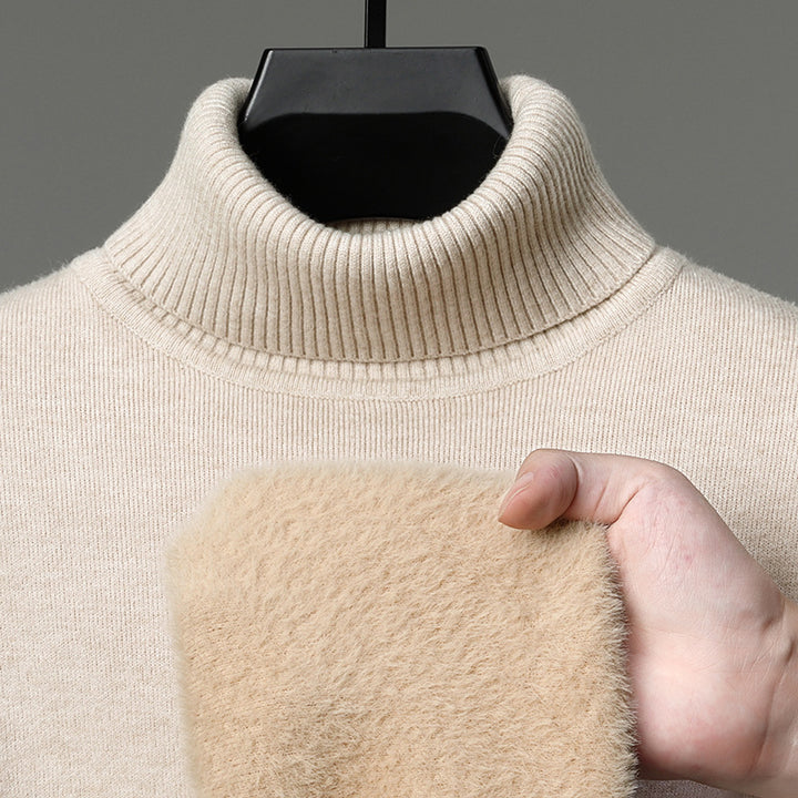 Men's knitted sweater, padded, stand-up collar