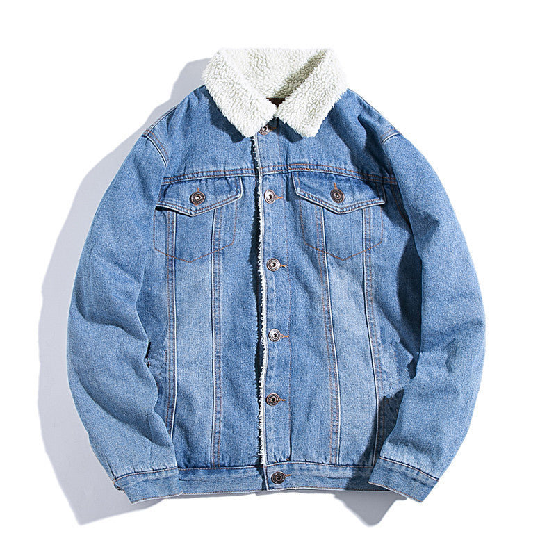 Padded denim jacket with lamb fleece lining
