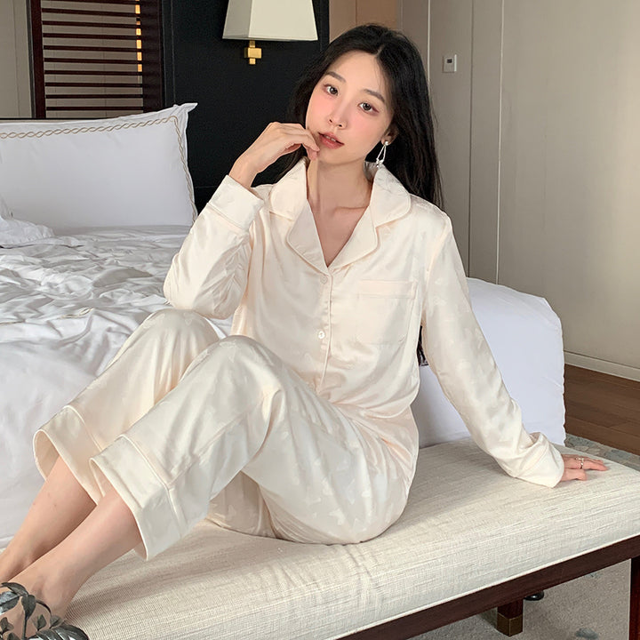 Luxurious women's lounge suit, satin jacquard, lined