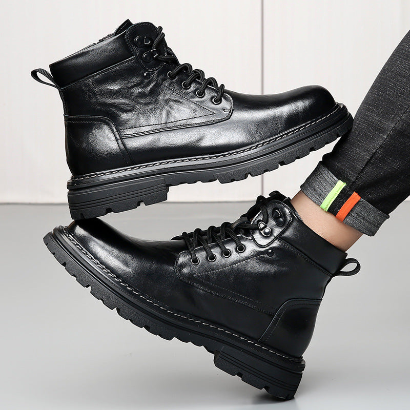 Men's leather boots, genuine leather, lined, lace-up boots
