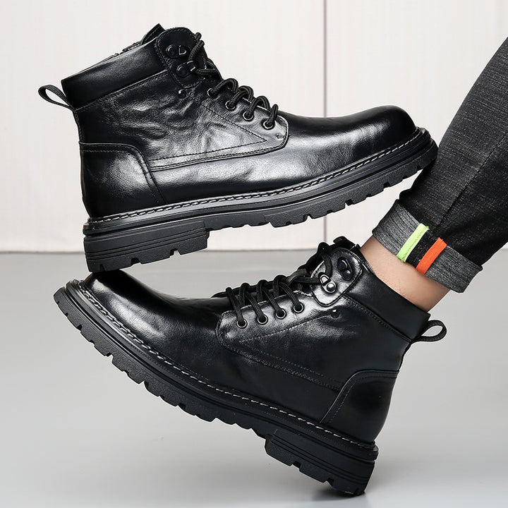 Men's leather boots, genuine leather, lined, lace-up boots