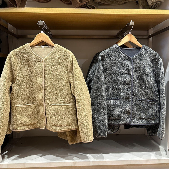 Women's cardigan made of lambskin imitation and fleece