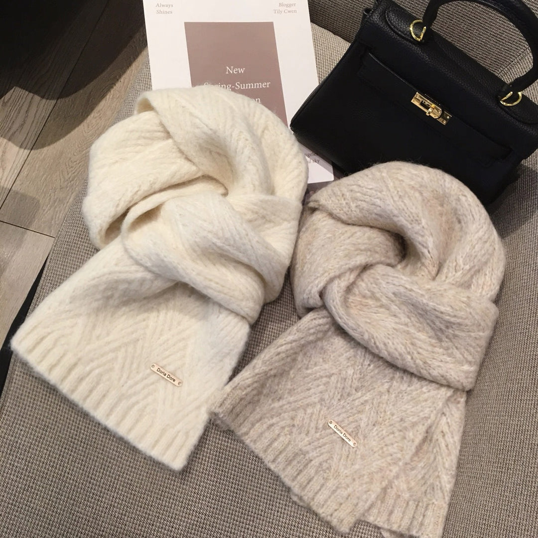 Solid color alpaca wool blend knit scarf, 22x162 cm