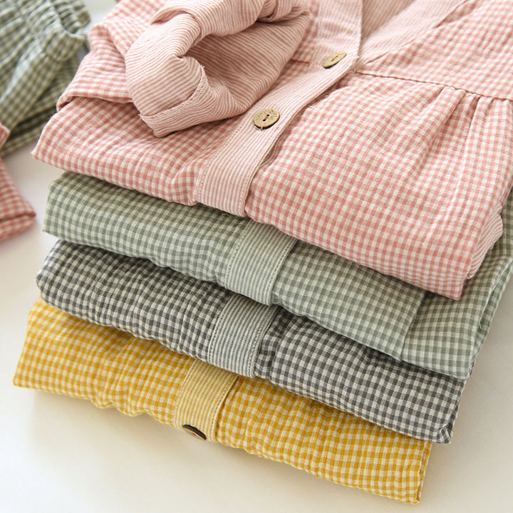 Women's pajama set made of cotton double gauze in check pattern
