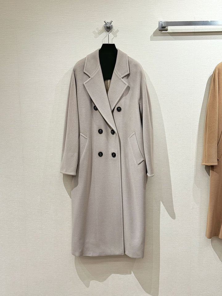 Classic women's wool coat, double-breasted, loose fit
