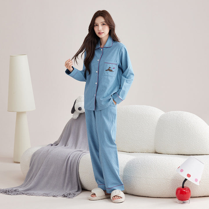 Cotton pajama set, brushed, striped, long-sleeved