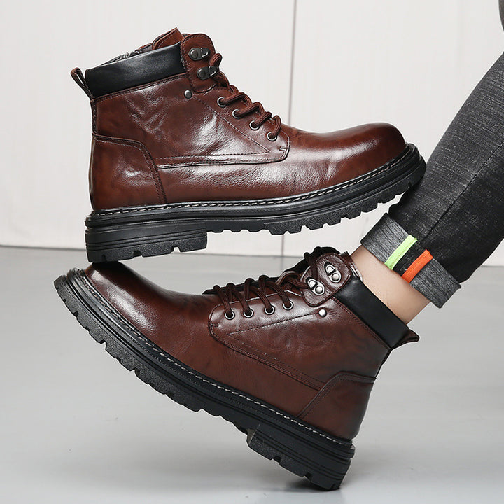 Men's leather boots, genuine leather, lined, lace-up boots