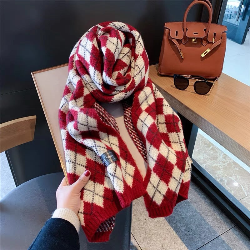 Checked knit scarf, 148x20 cm