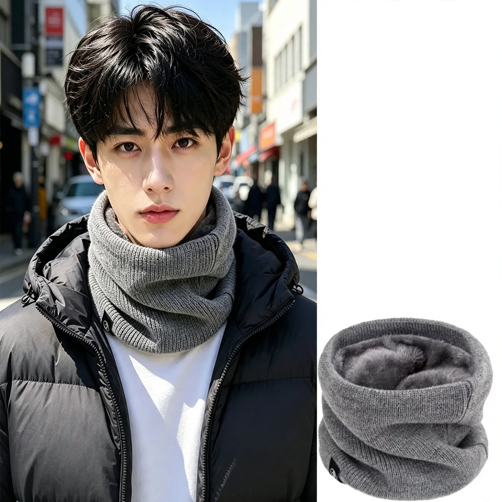 Padded knitted scarf, warming, for winter