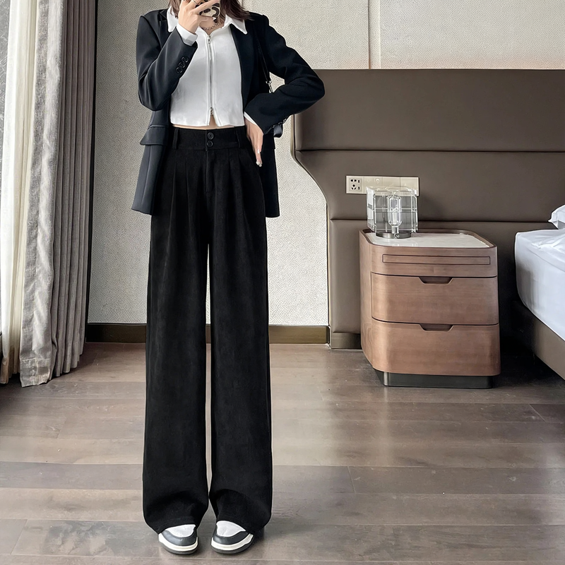 Women’s cord trousers, straight cut, lined, for spring/autumn