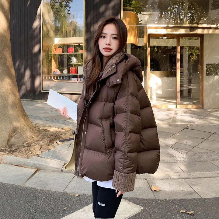 Padded winter jacket with faux sheepskin collar