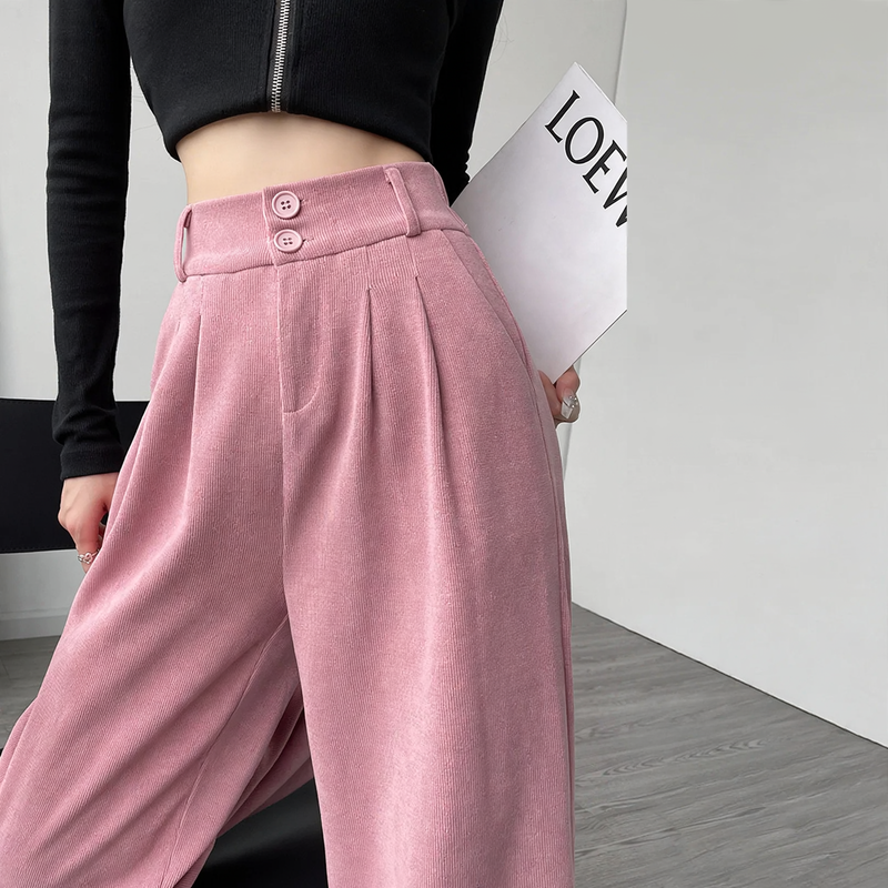Women's corduroy pants, wide cut, lined