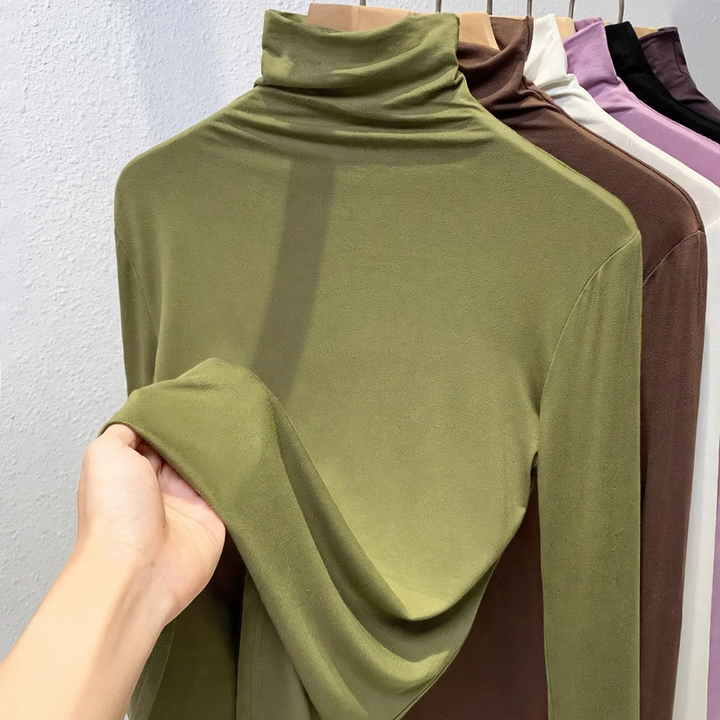 Women’s Long Sleeve Turtleneck Shirt, Ribbed and Elastic