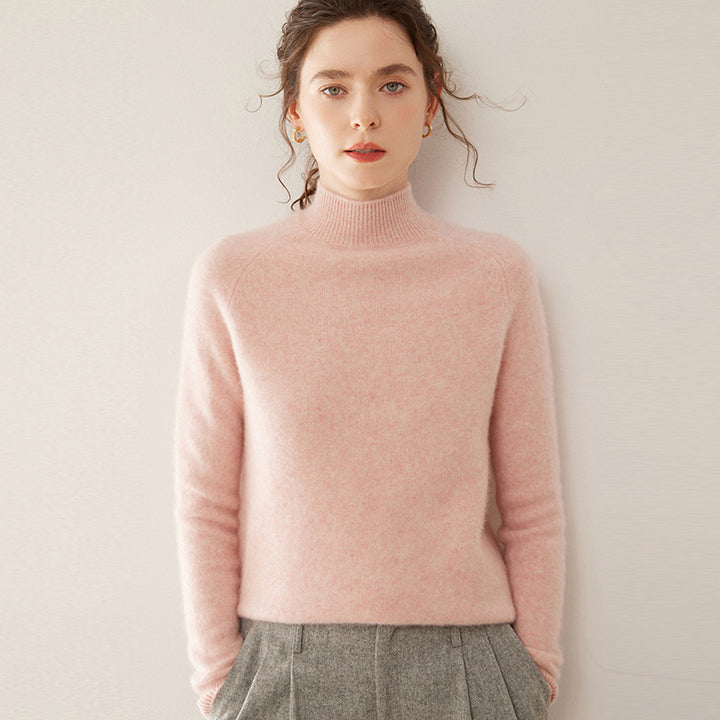 Women's cashmere sweater, stand-up collar, soft and figure-flattering