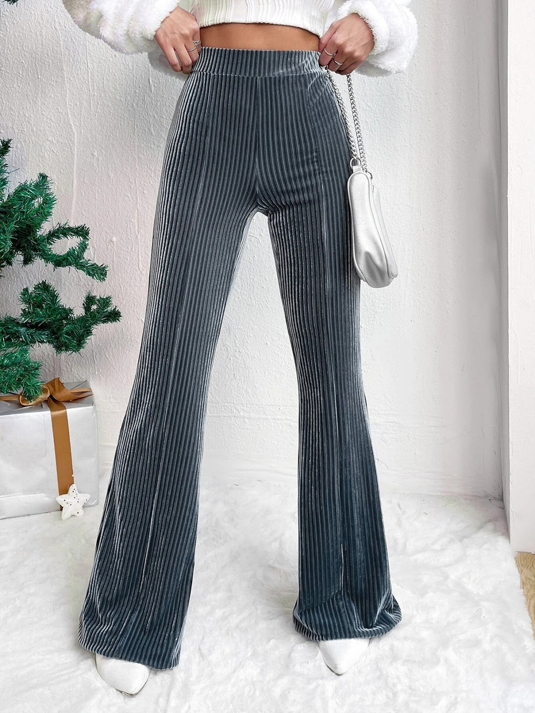 Women's corduroy pants with high waistband and flared leg