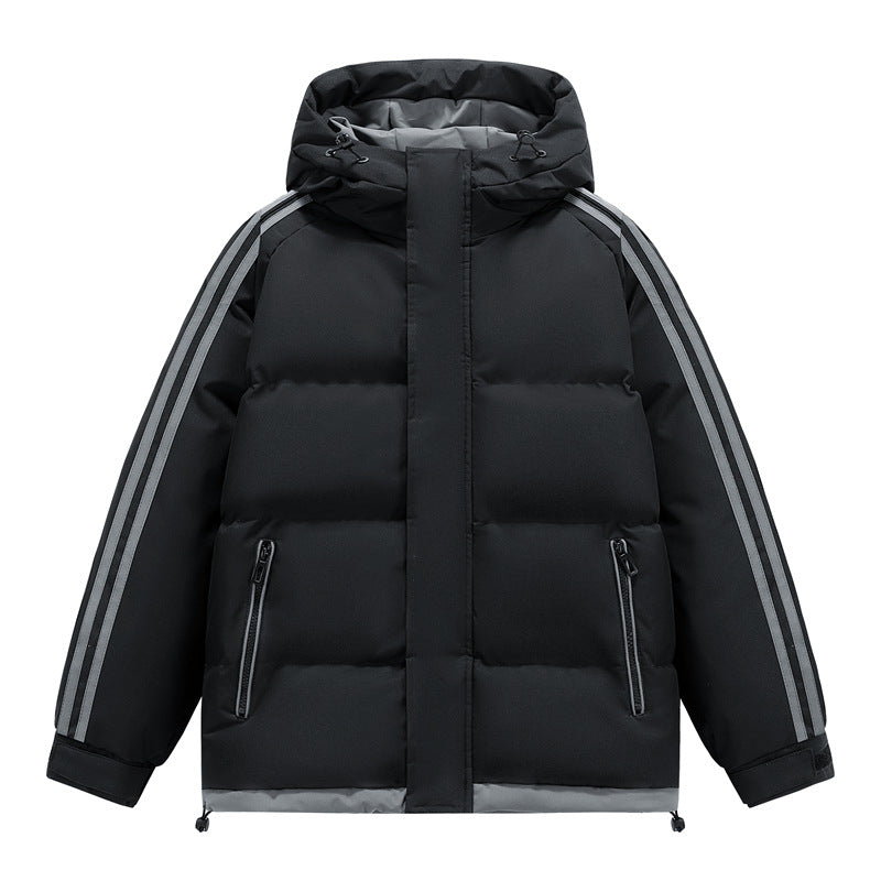 Padded men's winter jacket with hood and wind protection