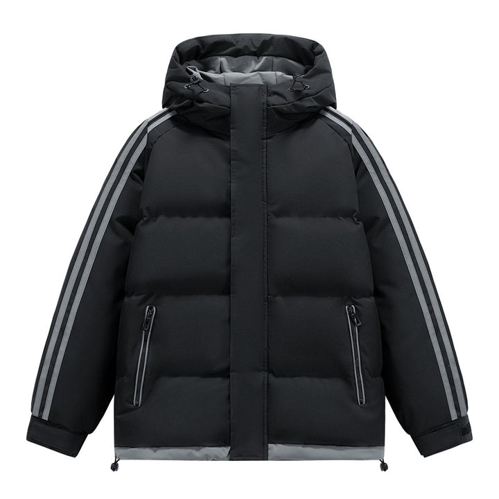 Padded men's winter jacket with hood and wind protection