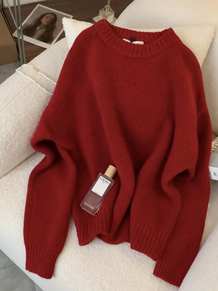 Soft knit sweater in festive red