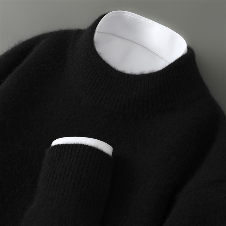 Men's wool sweater with stand-up collar