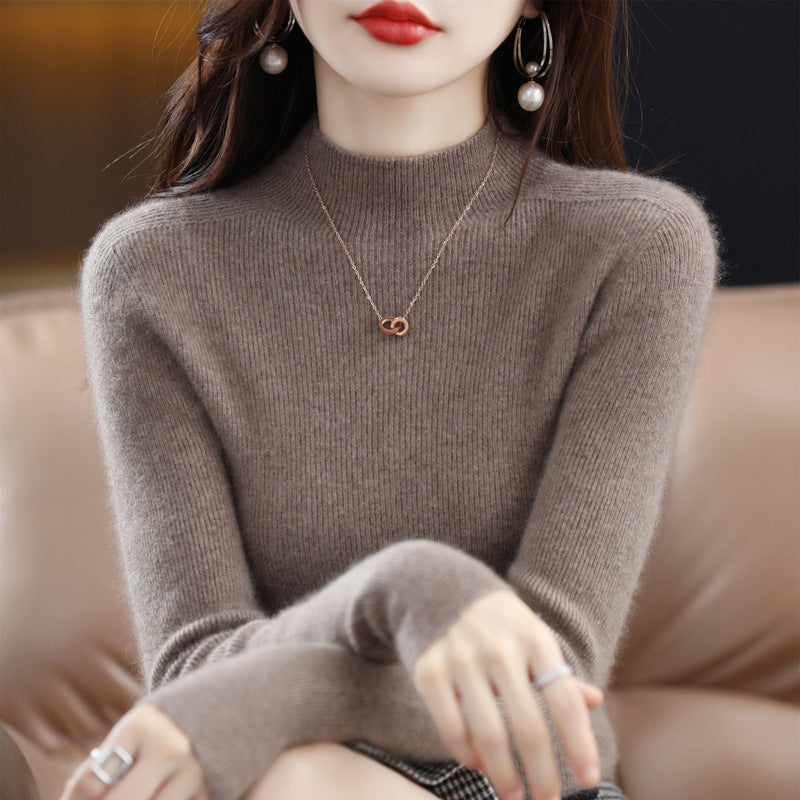 Women's Cashmere Sweater, seamless, 100% wool, stand-up collar