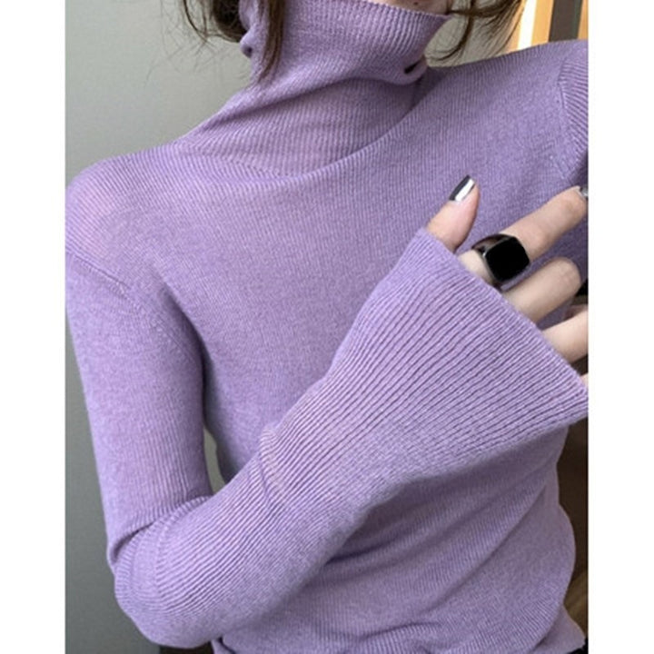 Women's knitted sweater, fitted, with stand-up collar
