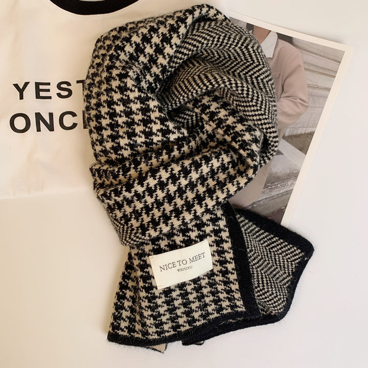 Houndstooth scarf, knitted, 50x50 cm