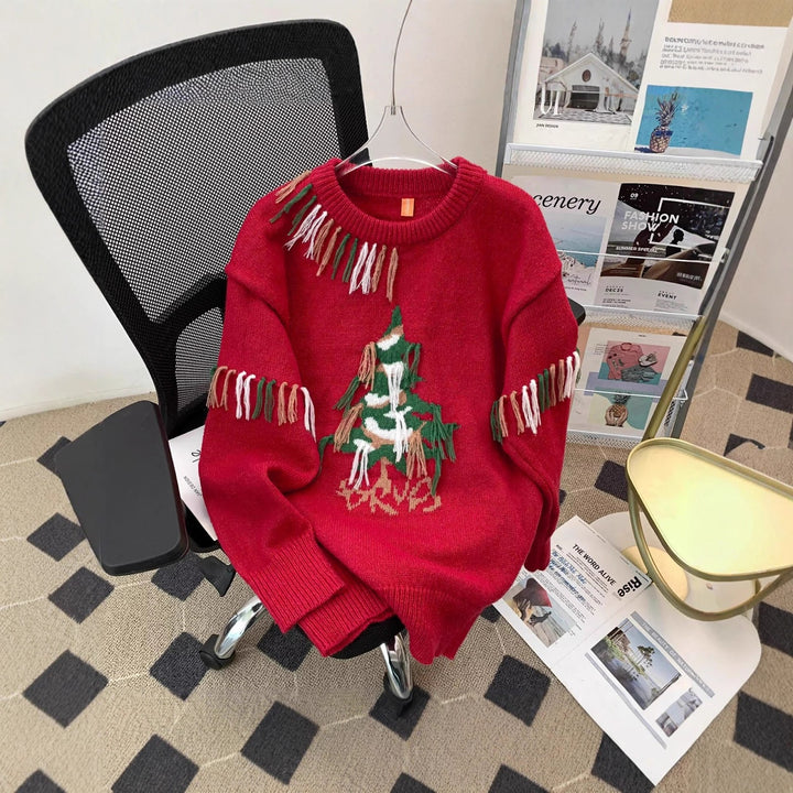 Handcrafted Fashion Knit Sweater with Christmas Tree Design