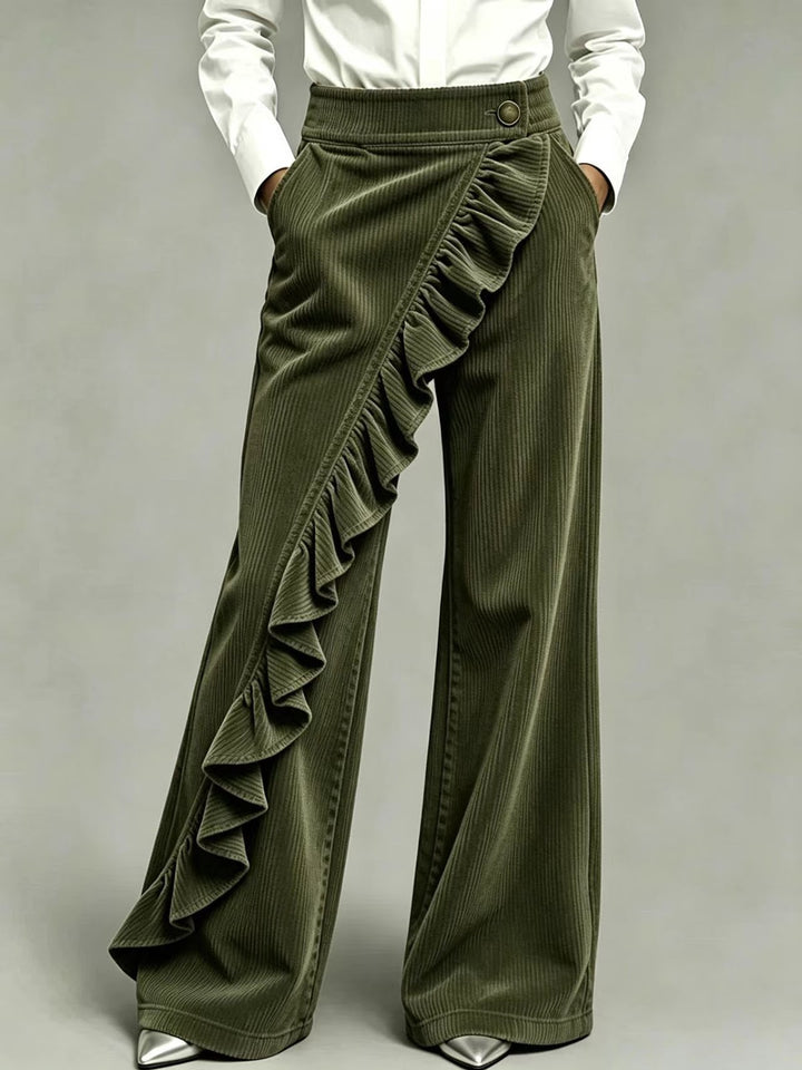 Women's corduroy pants with flared leg and high waistband