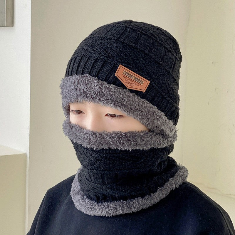 Winter Set: Padded knitted hat with ear protection and scarf