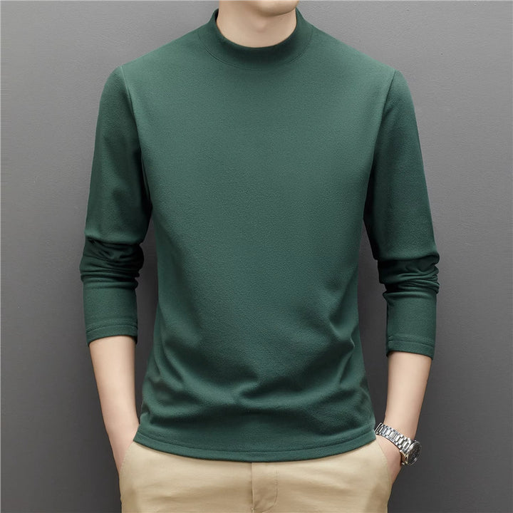 Men's knitted sweater with stand-up collar, warming and elastic