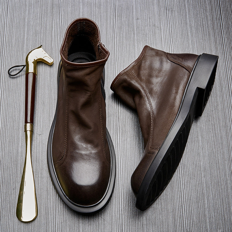 Men's Chelsea boots made of cowhide leather, flat heel