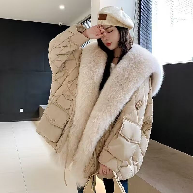 Mid-length faux fur coat with sailor collar