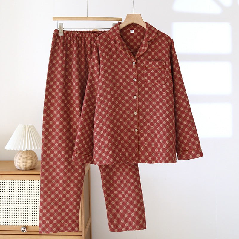 Women's Pajama Set made of Cotton, Long Sleeve, with Jacquard Pattern