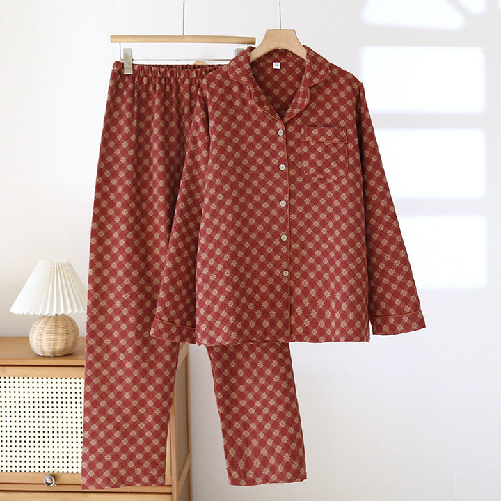 Women's Pajama Set made of Cotton, Long Sleeve, with Jacquard Pattern