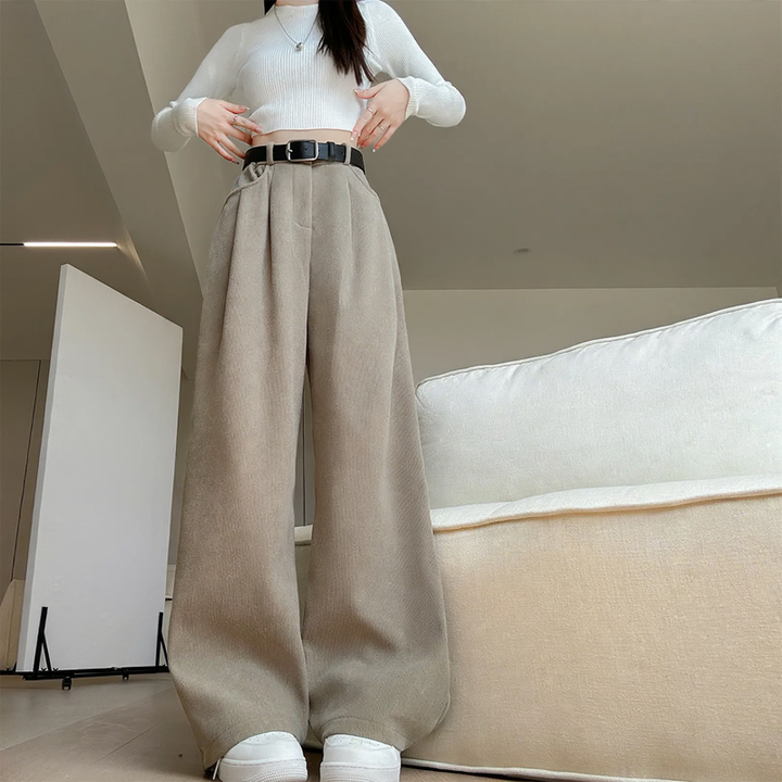 Cord Wide Trousers for Women, High Waist, Straight Fit